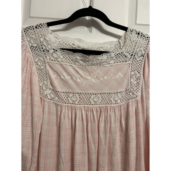 Vtg Christian Dior nightgown 80s pink gingham lace long sleeve Womens Large